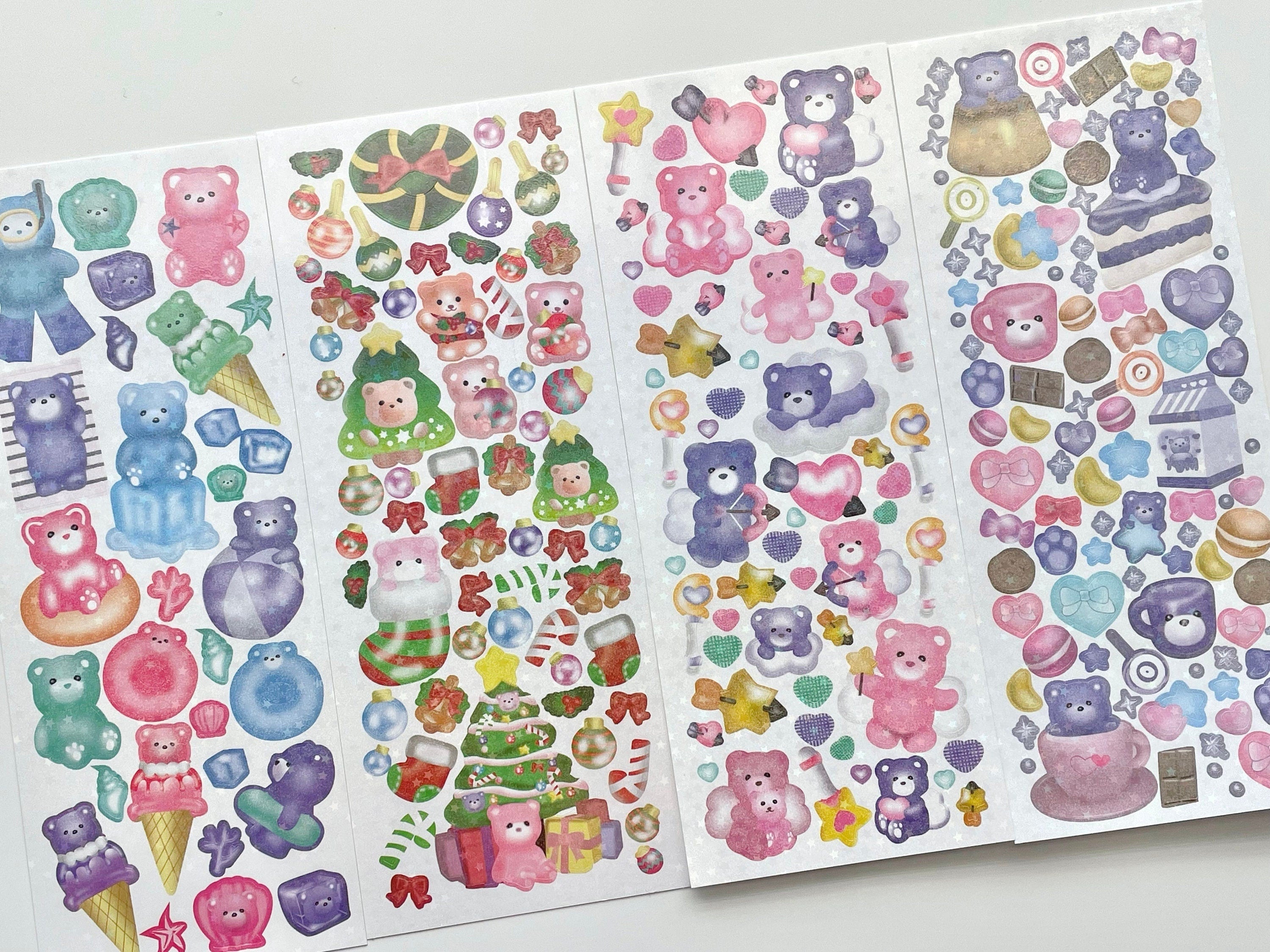 Kawaii candy bear deco sticker sheet, card making deco sticker sheet